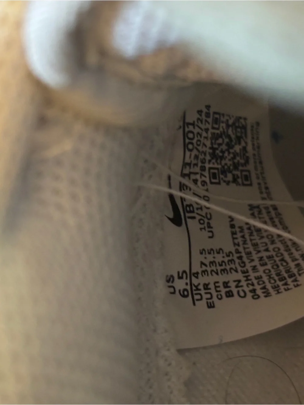 Nike White Sneaker Inner Label Detail